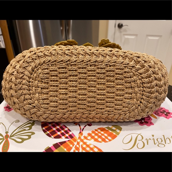 BRIGHTON YELLOW LEATHER BUTTERFLY ON THICK JUTE SHOULDER BAG PURSE - Picture 10 of 16